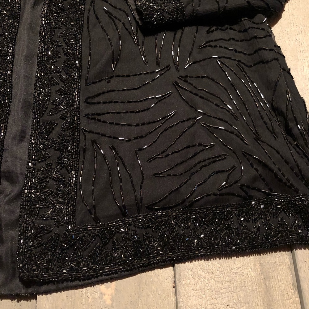 Vintage Black Beaded Silk Jacket Brilliant by J.A. Size Extra Large XL - Picture 3 of 8